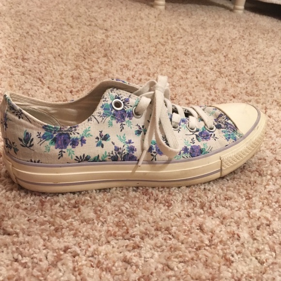 Converse Shoes - Blue and purple floral converse